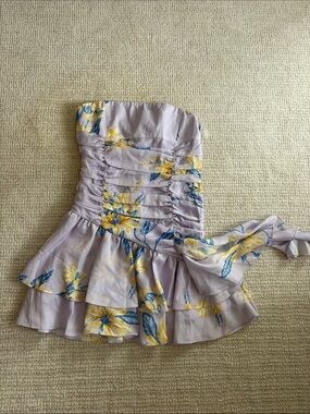 Peppermayo Lavender Floral Strapless Ruffled Dress Top